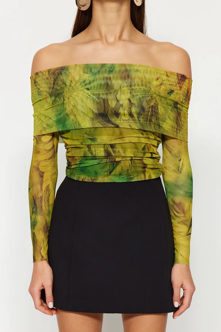 Multi Color Patterned Tulle Blouse - 3