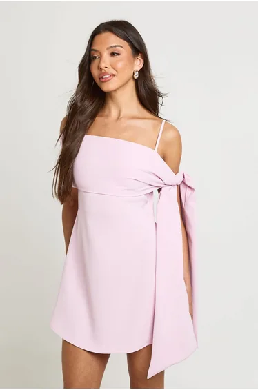 Tailored Strappy Foldover Shift Dress - pastel pink