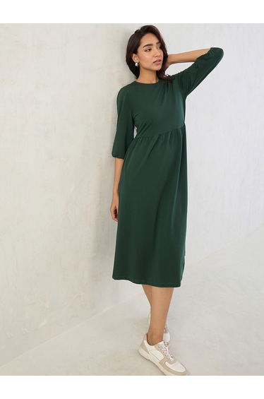 Forest Green Cotton Knitted Midi Dress