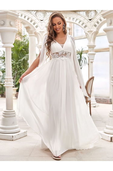 Illusion Lace V-Neck Cape Sleeves A-Line Wedding Dress