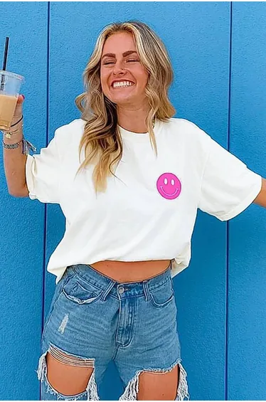 White Back Printed Oversize Round Neck Women's T-Shirt