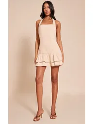 Tall Washed Brown Halter Neck Frill Denim Mini Dress - 2