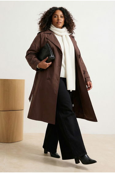Brown Oversized Plus Size Trench Coat