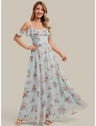 ever AIDA|Cold Shoulder Chiffon Ruffle Sleeve Bridesmaid Dress