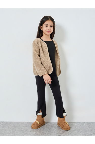 Girls Khaki Fleece Cardigan