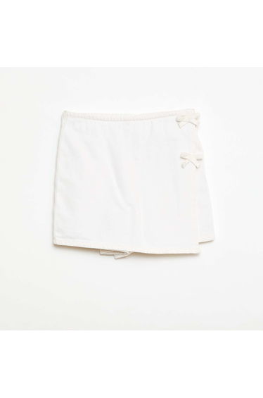 Denim Mini Skort with Tie Details WHITE