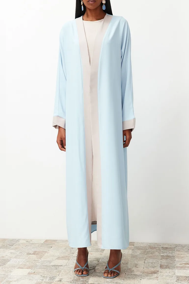 Blue Color Block Long Woven Cap & Abaya & Abaya - 3