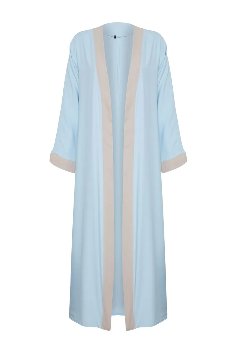Blue Color Block Long Woven Cap & Abaya & Abaya - 6