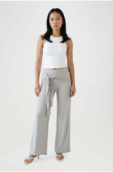 Tie Waist Flare Trouser - ash grey