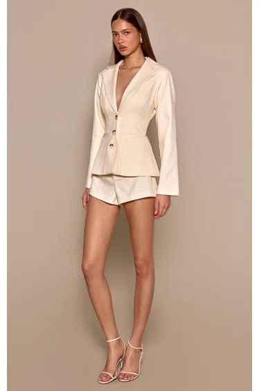 Cream Tailored Woven Button Detail Playsuit