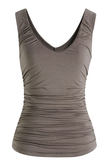 V-Neck Ruched Sleeveless Top in Taupe for Travel Days & Effortless Styling