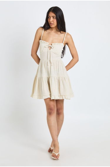Tall Textured Frill Smock Dress - cream