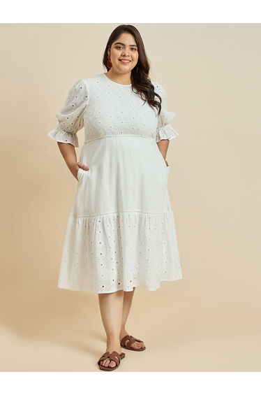 Texture Cotton Schiffli Tiered Midi Dress