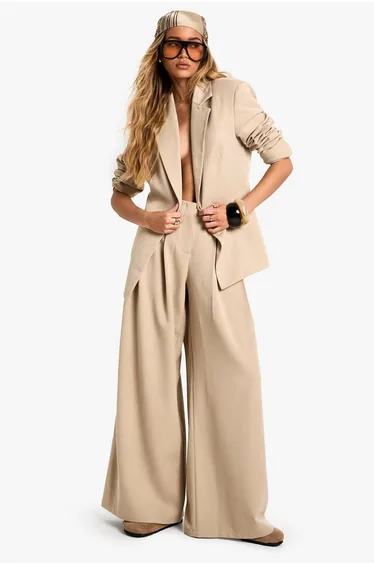 Tailored Cinched Waist Blazer - stone