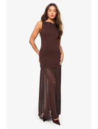 Sheer Hem Sleeveless Maxi Dress - chocolate