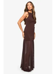 Sheer Hem Sleeveless Maxi Dress - chocolate - 2