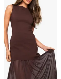 Sheer Hem Sleeveless Maxi Dress - chocolate - 3