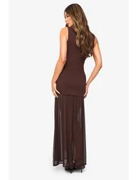 Sheer Hem Sleeveless Maxi Dress - chocolate - 1