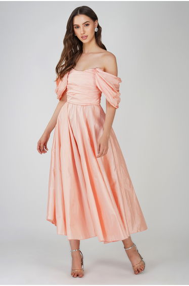 Anya Sugar Pink Taffeta Midaxi Dress