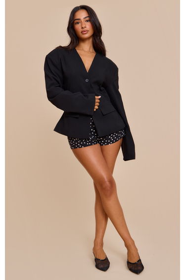 Petite Black Cinched Waist Drop Shoulder Blazer