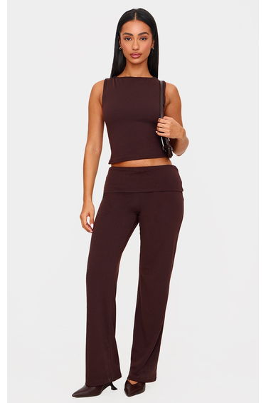 Petite Chocolate Contour Jersey Sleeveless Longline Top