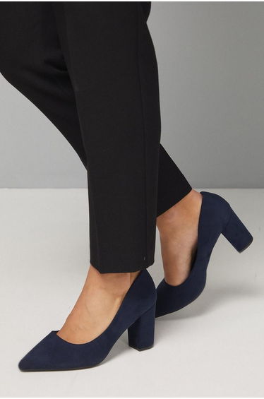 Good For The Sole: Wide Fit Exmoor Faux Suede Comfort Medium Block Heel Court Shoes