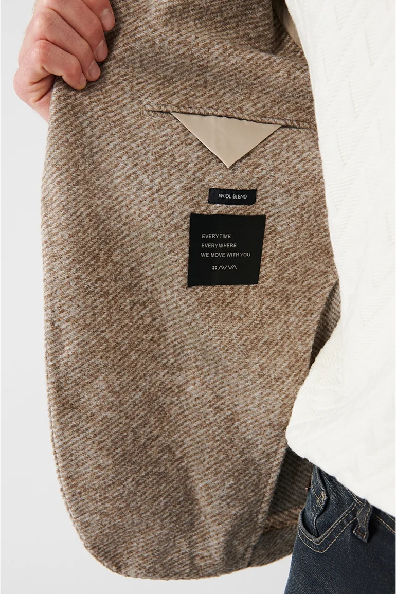 Men's Beige Wool Blended Unlined Double Slit Blazer - 3