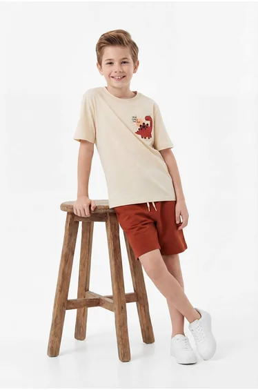 Beige Striped Knitted Top and Bottom Set