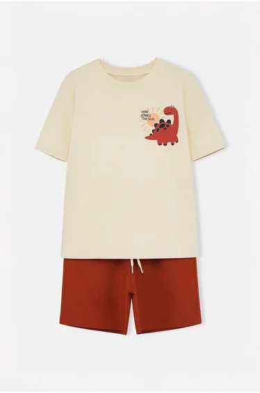 Beige Striped Knitted Top and Bottom Set