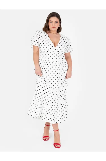 Lovedrobe Polka Dot Short Sleeve & Cut-Out Back Midi Dress