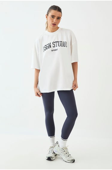 DSGN Studio Collegiate Printed Oversized T-Shirt - cream