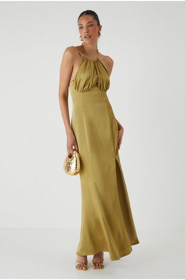 Halter Neck Split Hem Maxi Dress