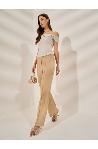 Cream Shimmer Off-Shoulder Top