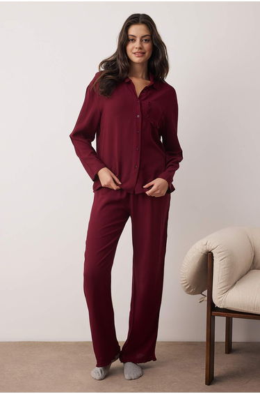 Plum plain shally woven pajama set