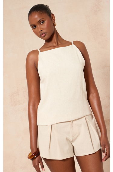 Cream Linen Look Open Back Cami Top