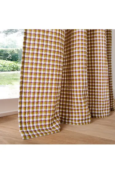 Ninon Gingham Print Curtain in Cotton Muslin with Rings
