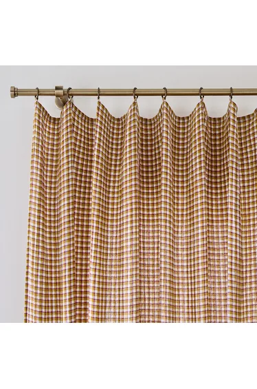 Ninon Gingham Print Curtain in Cotton Muslin with Rings