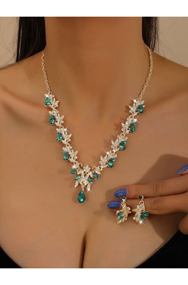 2-Piece Embellished Rhinestone Drop Necklace and Earrings Jewelry Set