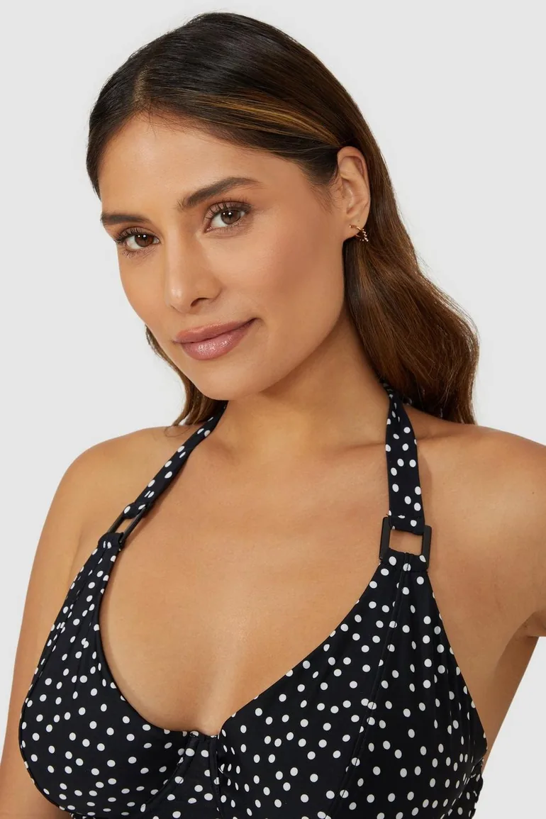 Gorgeous DD+ Spot Non Pad Plunge Tankini Top - mono - 2