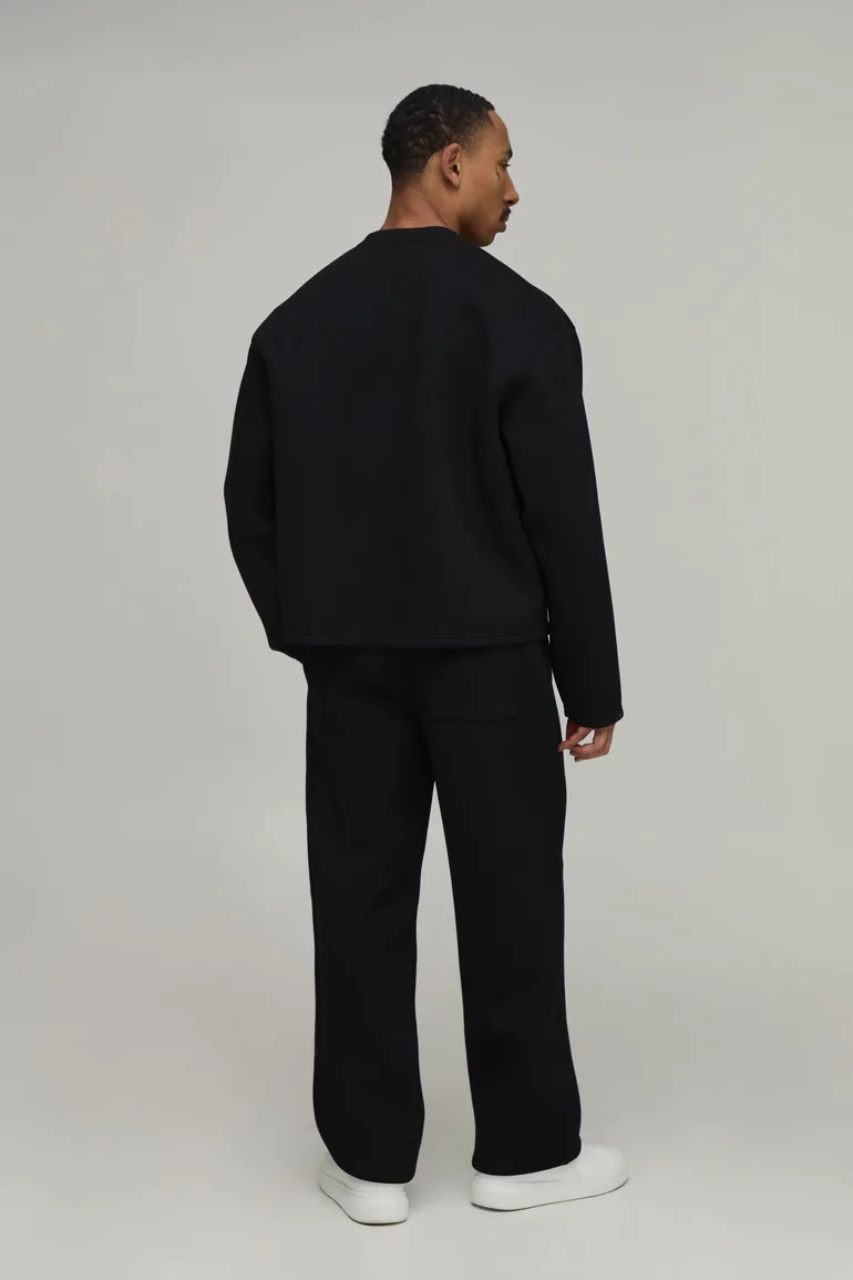 Oversized Boxy Scuba Henley Sweatshirt - black - 1