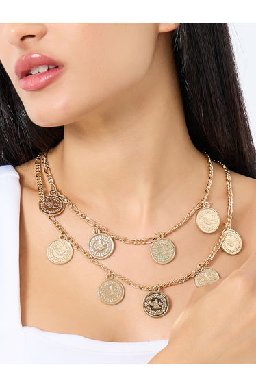 Gold Coin Charm Layered Necklace
