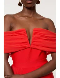 Figure Form Bandage Knit Woven Bardot And Skirt Detail Dress - 2