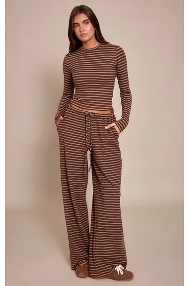 Chocolate Striped Soft Fleece Straight Leg Joggers