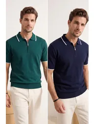 Navy Blue Regular Polo Neck Plain Polo Neck T-Shirt