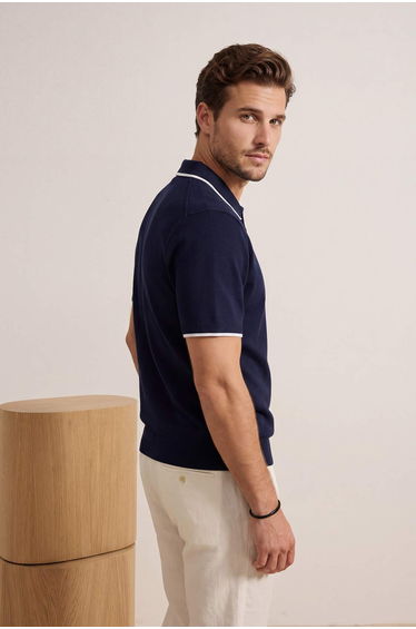 Navy Blue Regular Polo Neck Plain Polo Neck T-Shirt product thumbnail 4