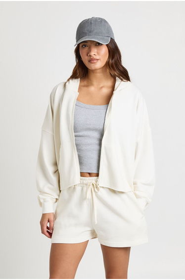 Washed Loopback Distressed Hem Short Tracksuit - ecru
