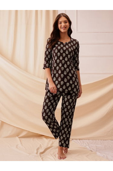 Printed Notch Neck Top and Pyjama Set