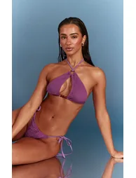 Purple Textured Halter Neck Bikini Top