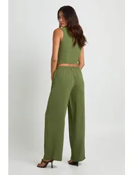 One Shoulder Hammered Top and Trouser Co Ord - khaki - 1