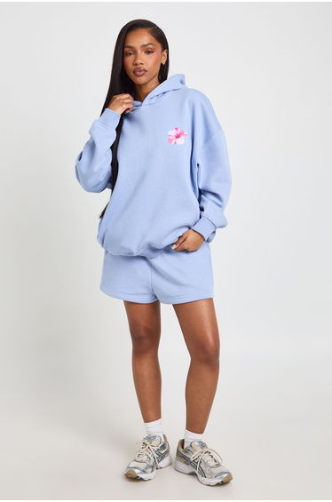 Sea Shell Printed Oversized hoodie - light blue